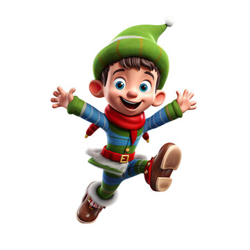 3d Christmas character santa's elf isolated on a white transparent background 