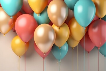 Colorful balloons on neutral background. Ideal for wallpapers, murals, cards, postcards, and photo wallpapers. Generative AI