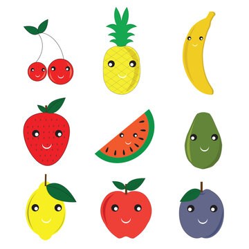 9 Cute bright colors of fruits vector collections. Set of fruits .