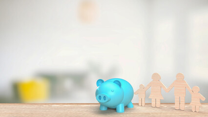The Piggy Bank and family plate for earning  concept 3d rendering