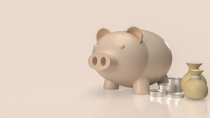 The Piggy Bank and Money Bag for business concept 3d rendering.