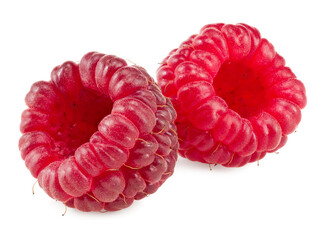 ripe raspberries isolated on white background. macro. clipping path