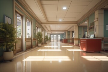 Fototapeta premium Hallway of modern hospital , reception clinic