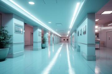Hallway of modern hospital , reception clinic