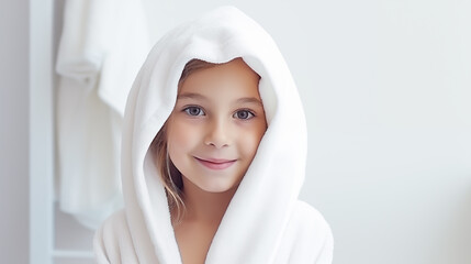
Girl with a towel on her head after bathing.
