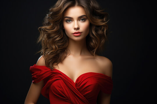 Woman wearing red dress is striking pose for photograph. This image can be used for various purposes, such as fashion blogs, magazine articles, or advertising campaigns.