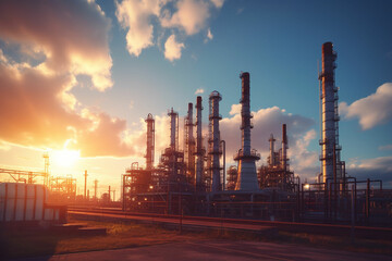 Close up Industrial view at oil refinery plant form industry zone with sunrise and cloudy sky