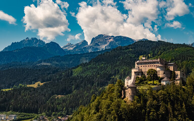 Fototapeta na wymiar Alpine summer view with fortress Hohenwerfen at Werfen, Pongau, Salzburg, Austria
