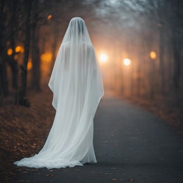 AI illustration of a ghost walking down a deserted road