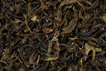 Choui Fong dried tea leaves full frame close up as background