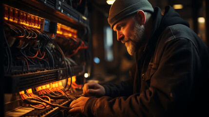 Electricity and electrical maintenance service, Engineer hand holding AC voltmeter checking electric current voltage.