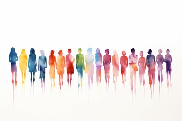 Multicolored silhouettes of people standing next to each other