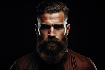Obraz premium Portrait of a young man with a beautiful, thick beard. Hipster style
