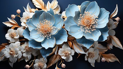 Peony flower turquoise on a white background. Floral flower illustration. Generative AI