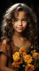 Portrait of a happy smiling child girl. People portrait illustration. Generative AI