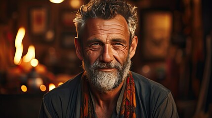 Portrait of a happy middle aged man of Indian ethnicity. Man face portrait illustration. Generative AI