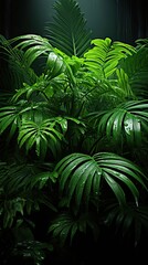Tropical green leaves or sugar palm leaves for decoration, on background. Agriculture plants illustration. Generative AI
