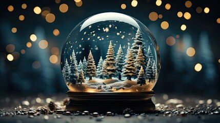 Fototapeta na wymiar Beautiful snow globe with Christmas tree. Christmas snow globe. Generative AI