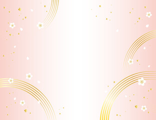 桜と金箔が散る金の水紋の背景イラスト素材 ベクター 円 和風 新春