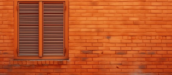 Wooden shutters on an orange brick wall with a window