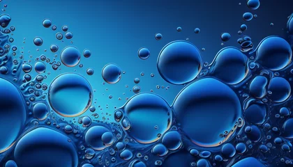 Foto op Plexiglas Several air bubbles in a blue liquid background © drizzlingstarsstudio