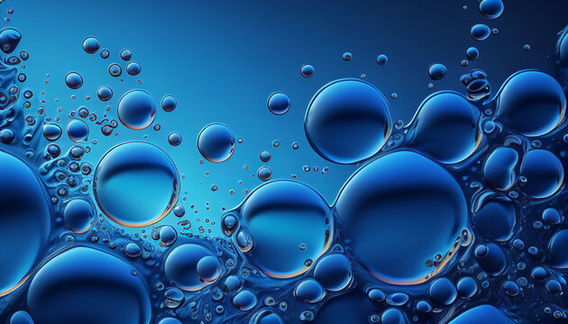 Several air bubbles in a blue liquid background