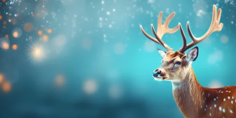 Poster deer in the forest,Deer on the background of a cloudy sky 3d illustration,Charistmas Deer background  © Imran
