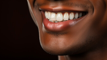 Detailed image of young man smiling with perfect white teeth