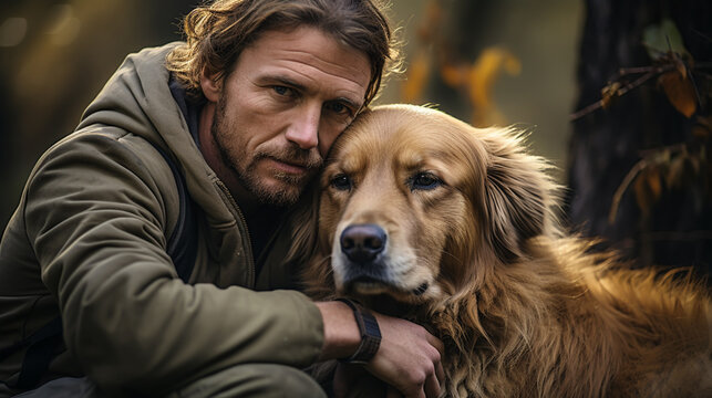 Happy Handsome Man Play with Dog