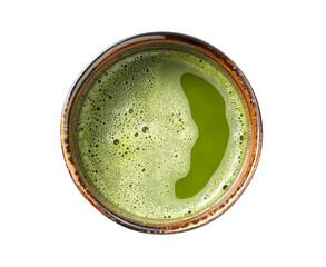 Matcha green tea on a white background.