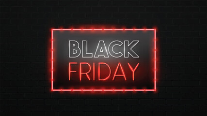 Black Friday Neon Lights On Back Background, Vector Graphics.