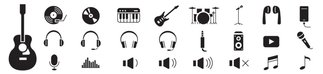 musical instruments line icons collection vector