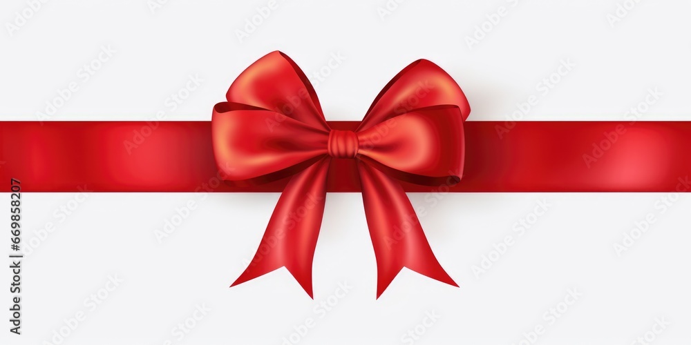 Poster A red ribbon with a bow on a clean white background. Perfect for gift wrapping or adding a decorative touch to any project.