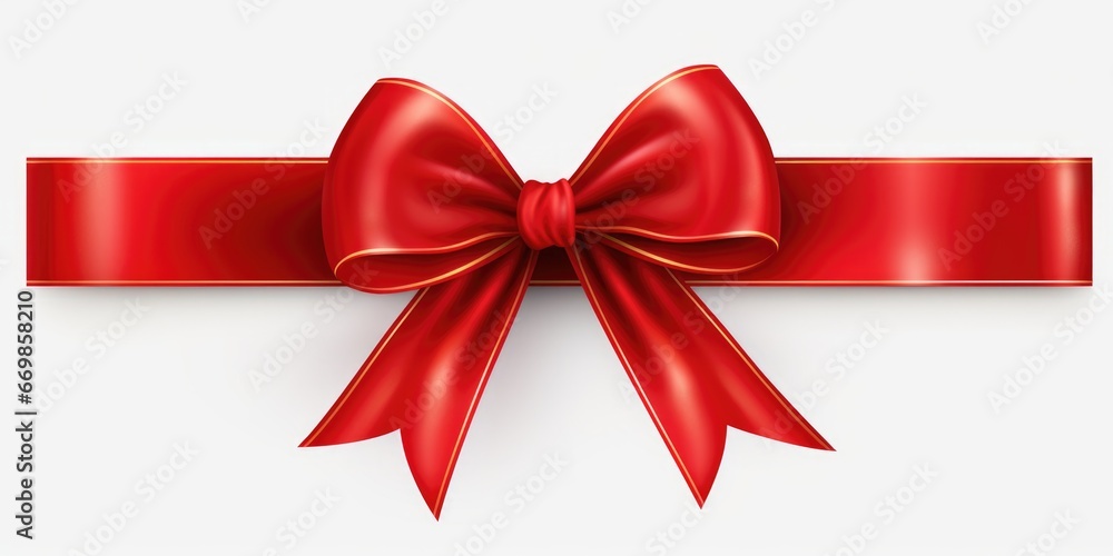Poster A red ribbon with a bow on a clean white background. Perfect for adding a touch of elegance and celebration to any design project.