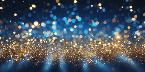 A vibrant blue and gold background illuminated with sparkling lights. Perfect for adding a touch of elegance and glamour to any design project.