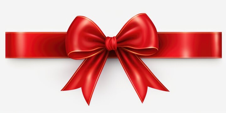 A red ribbon with a bow on a clean white background. Perfect for adding a touch of elegance and celebration to any design project.