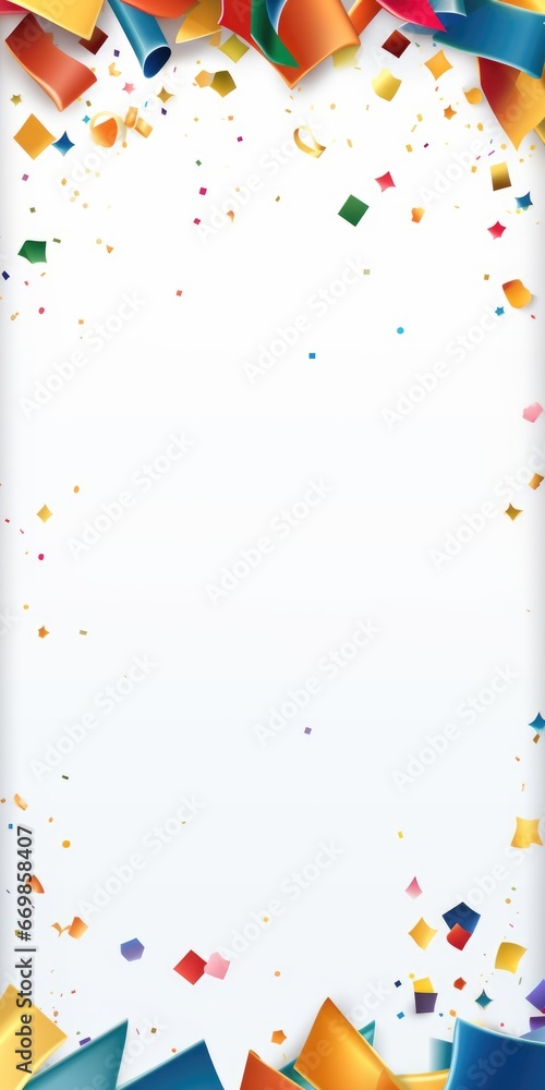 Poster colorful streamers and confetti scattered on a white background. perfect for celebrating special occ
