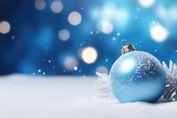 A blue Christmas ornament resting on a snowy ground. Perfect for holiday-themed designs and winter decorations.