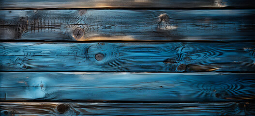 Vintage wooden dark blue horizontal boards. Front view with copy space Wood blue high contrast and resolution image with place for text template Background for design.Ai Generative