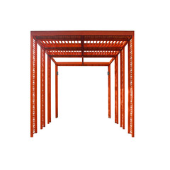 red frame pergola structure oriental style taken in a public park