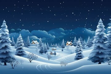 Fototapeta na wymiar A serene winter night with a snow-covered landscape. This picture can be used to depict a cozy winter evening, a peaceful countryside setting, or a festive holiday scene.
