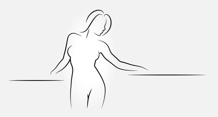 Beautiful Woman Silhouette. Beauty logo. Sexy fitness figure. Lady poses drawn in vector lines. Vector illustration