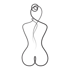 Woman Body. Naked Body Art. Trendy Art Line. Modern Scandinavian Design. Minimalistic Black Lines Drawing. Female Figure Continuous One Line Abstract Drawing. Vector Illustration
