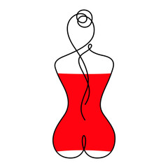 Lady in Red. Woman Body Art. Trendy Art Line. Modern Scandinavian Design. Female Figure Continuous One Line Abstract Drawing. Vector Illustration