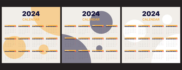 set of 2024 calendar vector design with three option color theme - obrazy, fototapety, plakaty