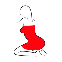 Lady in Red. Silhouette Beautiful Woman fitness figure. Beauty logo. Girl poses drawn in vector lines. Vector illustration