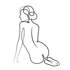 Woman Body Trendy Art Line. Female Figure Continuous One Line Abstract Drawing. Modern Scandinavian Design. Naked Body Art. Minimalistic Black Lines Drawing. Vector Illustration