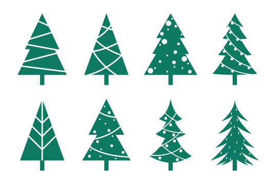 Collection of hand drawn flat Christmas trees. Vector illustration.