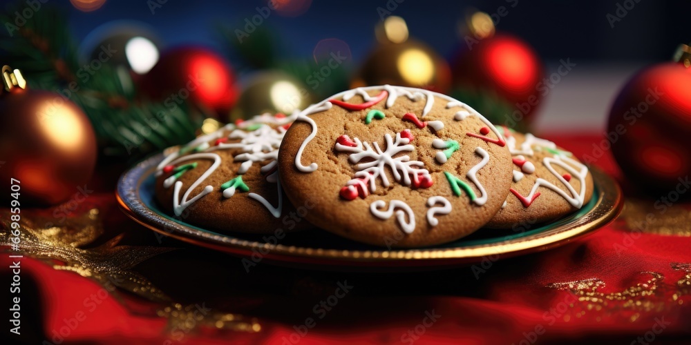 Poster a plate of cookies with colorful sprinkles is displayed on a table. this image can be used to showca