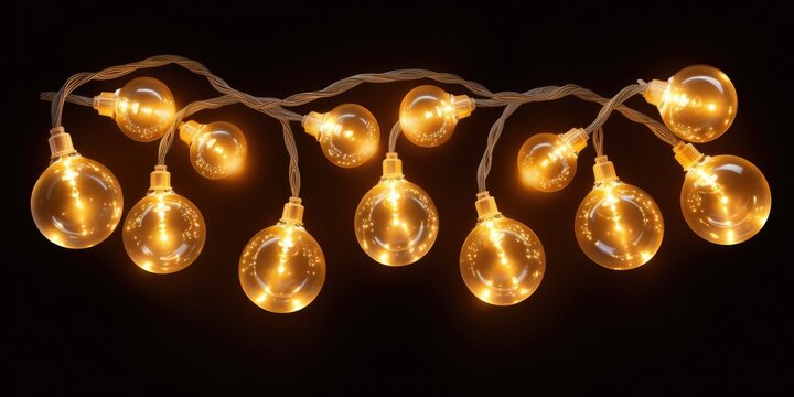 A string of light bulbs arranged on a black background. This image can be used to represent creativity, innovation, and ideas. Perfect for presentations, websites, and promotional materials